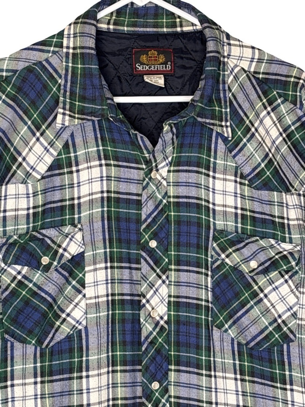 Men's Green Blue Plaid Flannel Quilted XXL Jacket